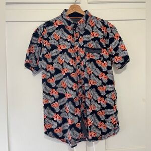 Trademark Company Eighty One XL Hawaiian Shirt, Navy Floral Feathers